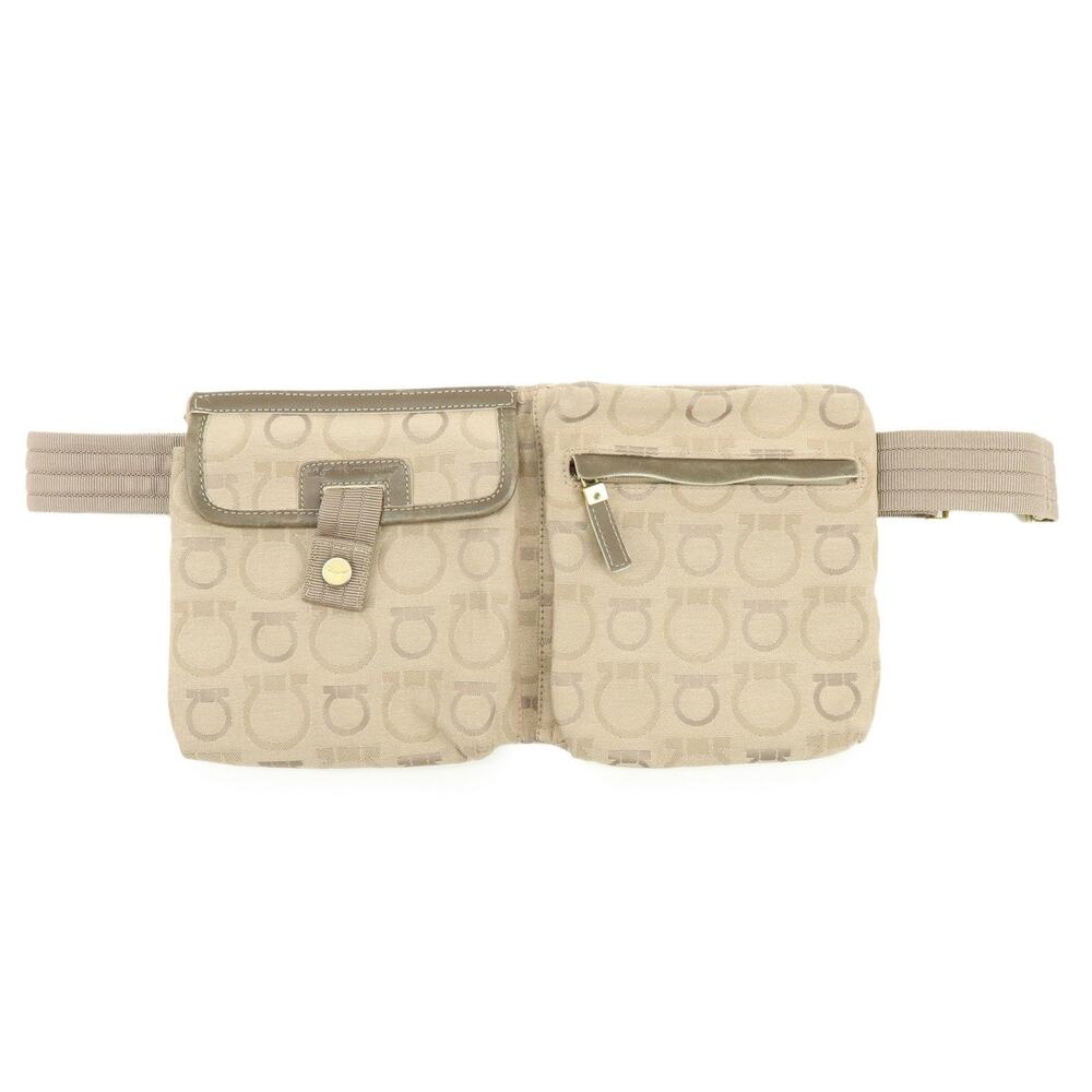 Ferragamo Gancini Canvas & Leather Belt Bag Beige